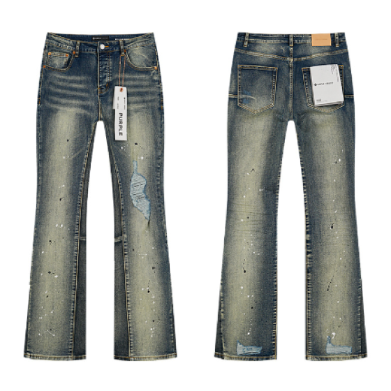 Light Blue Washed Flared Denim Jeans with Paint Splatter and Distressing